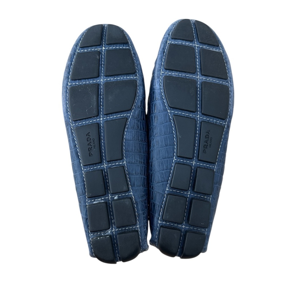Prada Textured Blue Leather Loafers - Picture 4 of 7